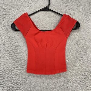 FP Movement Free People Top Womens XS/S Red Seamless Crop Made in USA Cap Sleeve